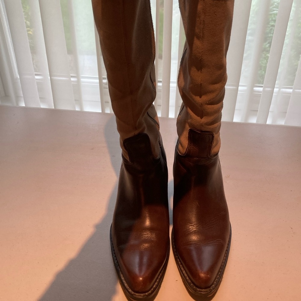 Coach Brown Heeled Boots with Sleek Silhouette and Knee-High Design